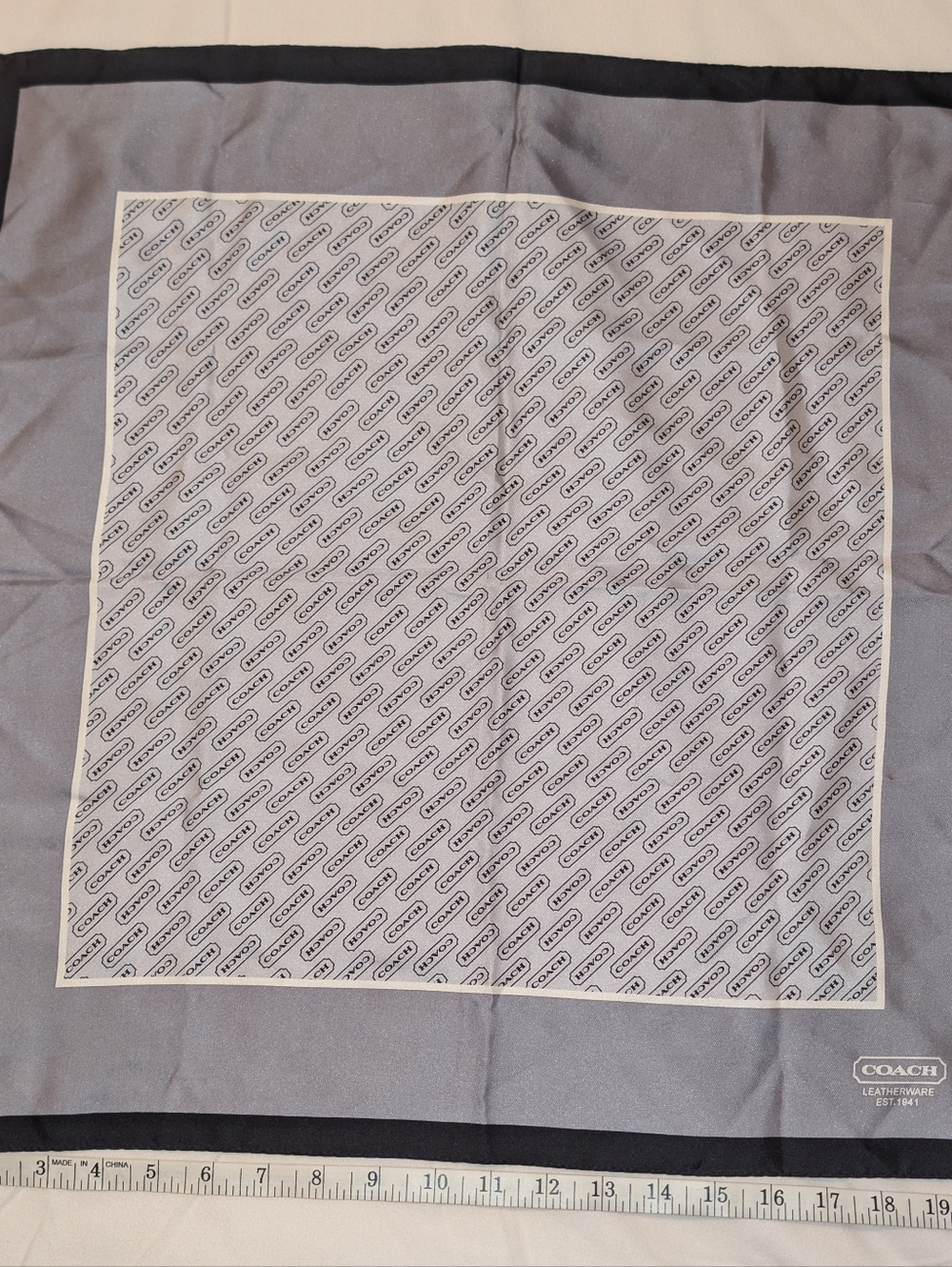 Coach Hamptons Collection Vintage Monogram Silk Scarf COA Black Gray VGUC No Tag